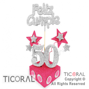 ADORNO TAMBOR GRANDE 50 AOS F/CUMPLE TEL 50 BLANCO BASE ROSA x 1
